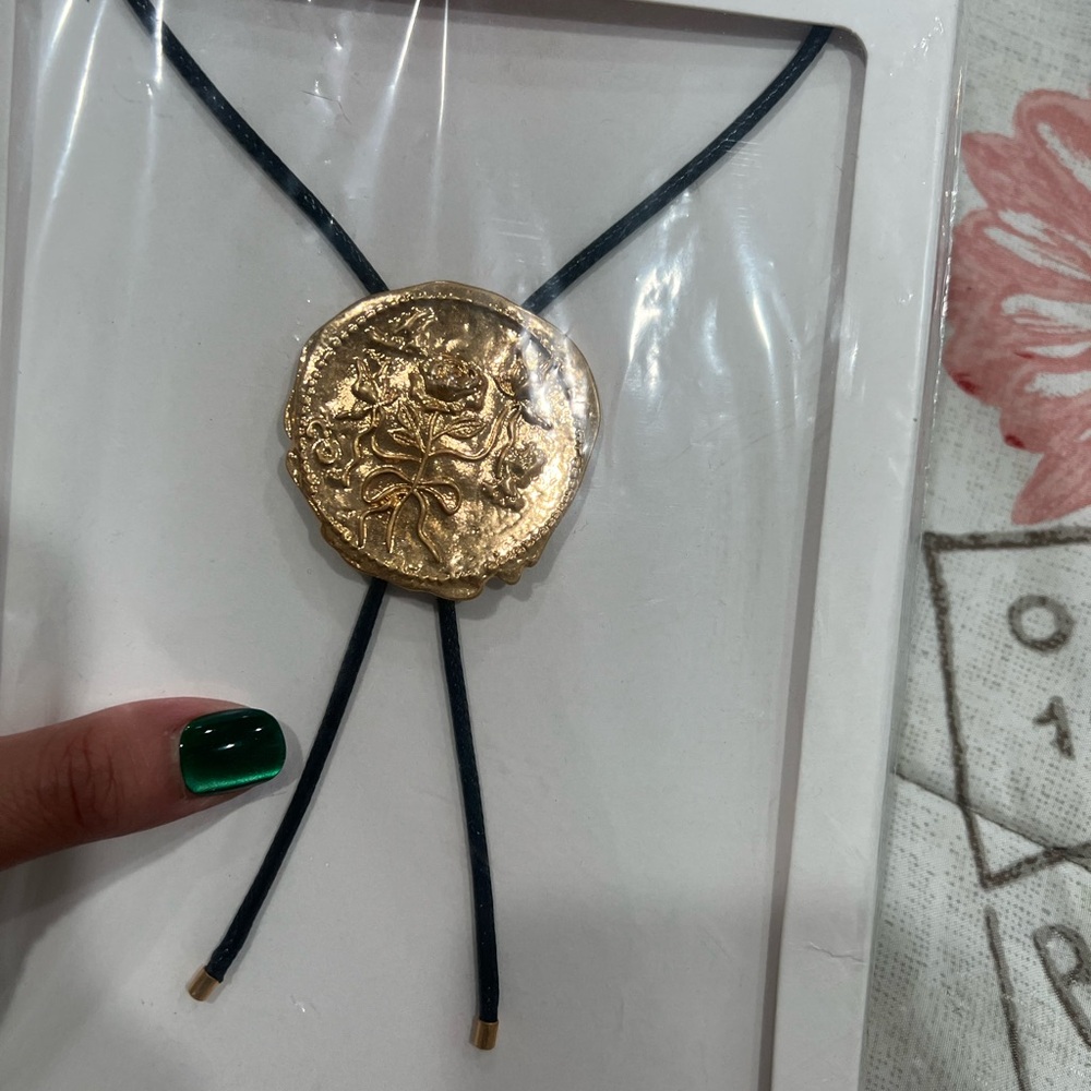 Zara Gold Medallion Necklace with Black Cord